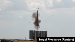 A Russian S-300 air-defense system launches a missile during military exercises near Astrakhan in 2019.