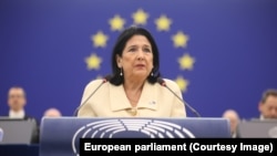 Georgian President Salome Zurabishvili addresses the European parliament this week. 