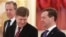 Russian President Dmitry Medvedev (right), Foreign Minister Sergei Lavrov (left), and U.S. Ambassador Michael McFaul at the Kremlin in February