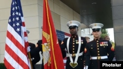 U.S. Marines participate in an Independence Day reception at the U.S. Embassy in Yerevan in July 2014. 