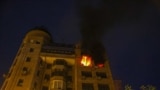 A fire burns in an apartment building hit by a Russian strike in the early hours of July 10. 