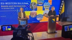 Pres konferencija Ursule fon der Lejen (L), predsjednice Evropske komisije i Borjane Krišto, predsjedavajuće Savjeta ministara BiH, Sarajevo, 14. oktobar 2025.