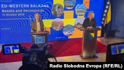 Predsjednica Evropske komisije Ursula fon der Lajen i predsjedavajuća Vijeća ministara BiH Borjana Krišto, Sarajevo, 14. oktobar 2025.