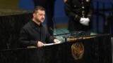 Президент України Володимир Зеленський виступає під час загальних дебатів Генеральної асамблеї Організації Об'єднаних Націй у штаб-квартирі ООН у Нью-Йорку 24 вересня 2025 року