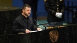 Ukrainian President Volodymyr Zelenskyy speaks at the UN in New York City on September 24. 