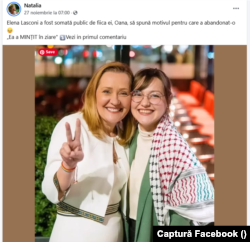 27 noiembrie 2024 - pagina de Facebook Natalia, postare negativă despre Elena Lasconi.