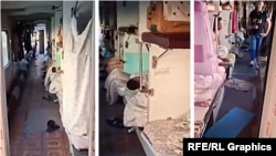 Colaj din capturi de ecran de pe un video publicat de Inspectoratul General pentru Migrație al MAI, în care apar migranți care locuiau în vagoane vechi la Băcioi, mun. Chișinău
