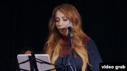 Marichka Marczyk recording her song The Riddle, inspired by the story of a 12-year-old girl alone in occupied Ukraine.