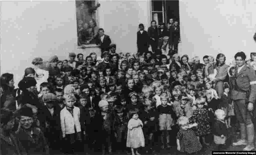 New arrivals at Stara Gradiska, a part of the notorious Jasenovac death camp that was specially constructed for women and children in 1941.