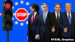 Ираклий Кобахидзе, Бидзина Иванишвили, Михаил Кавелашвили и Дональд Трамп (коллаж)