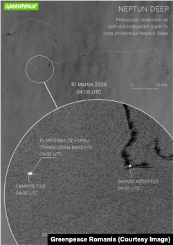 Imagine din satelit care indică o posibilă poluare în Marea Neagră.