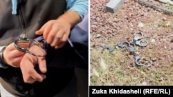 მოხსნილი ბორკილები მთავრობის ადმინისტრაციის შენობასთან დატოვეს.