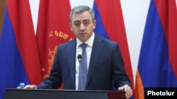 Armenia - Ishkhan Saghatelian, a leader of the opposition Dashnaktsutyun party, speaks during a news conference, Yerevan, January 13, 2026.