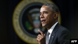 U.S. -- U.S. President Barack Obama delivers remarks at a Champions of Change event at the Eisenhower Executive Office Building April 16, 2015 in Washington, DC. 