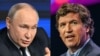 Președintele Rusiei, Vladimir Putin, și prezentatorul TV american Tucker Carlson (dreapta). Combinație de imagini creată pe 6 februarie 2024.