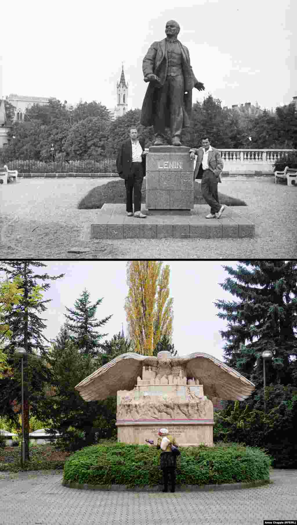  Veszprem 1962-2019​ A striding Lenin (top) that was replaced by a memorial to schoolteacher Arpad Brusznyai in the western town of Veszprem. Brusznyai was involved in the 1956 uprising in the city and was hanged by communist authorities in 1958.&nbsp;1962 photo: Fortepan/Marton Gabor 