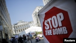 Protesters rallied earlier this month outside the Vienna hotel where the Iran nuclear talks were held in Vienna.