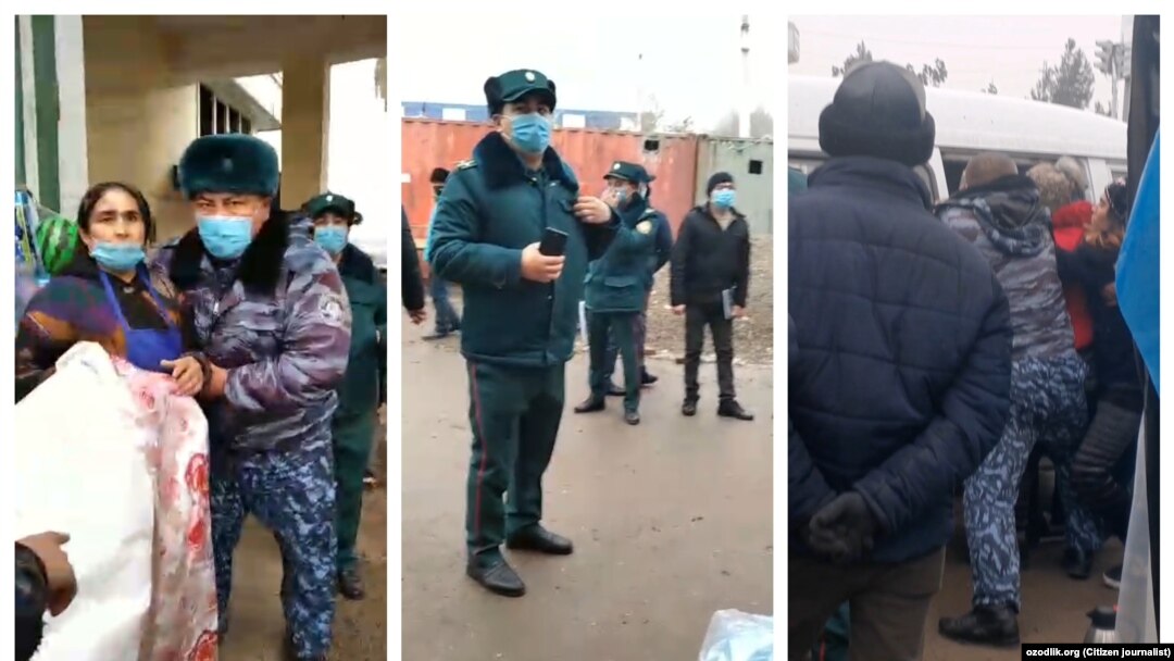 Наманган вилояти Поп тумани марказидаги бозорда савдо қилаëтган икки аëл ИИБ ходимлари томонидан зўравонлик билан олиб кетилди