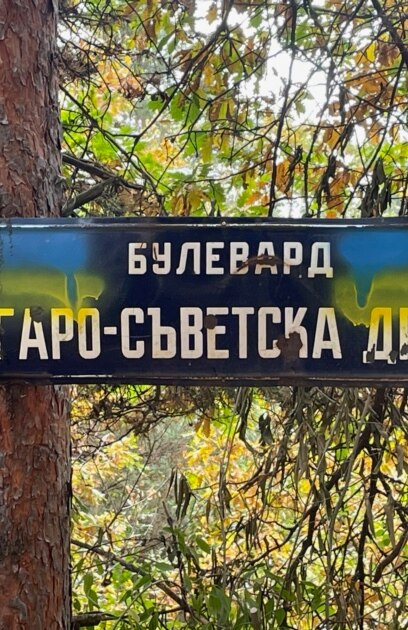   Българо съветска дружба Табелата е пред ограда на държавен парцел незаконно