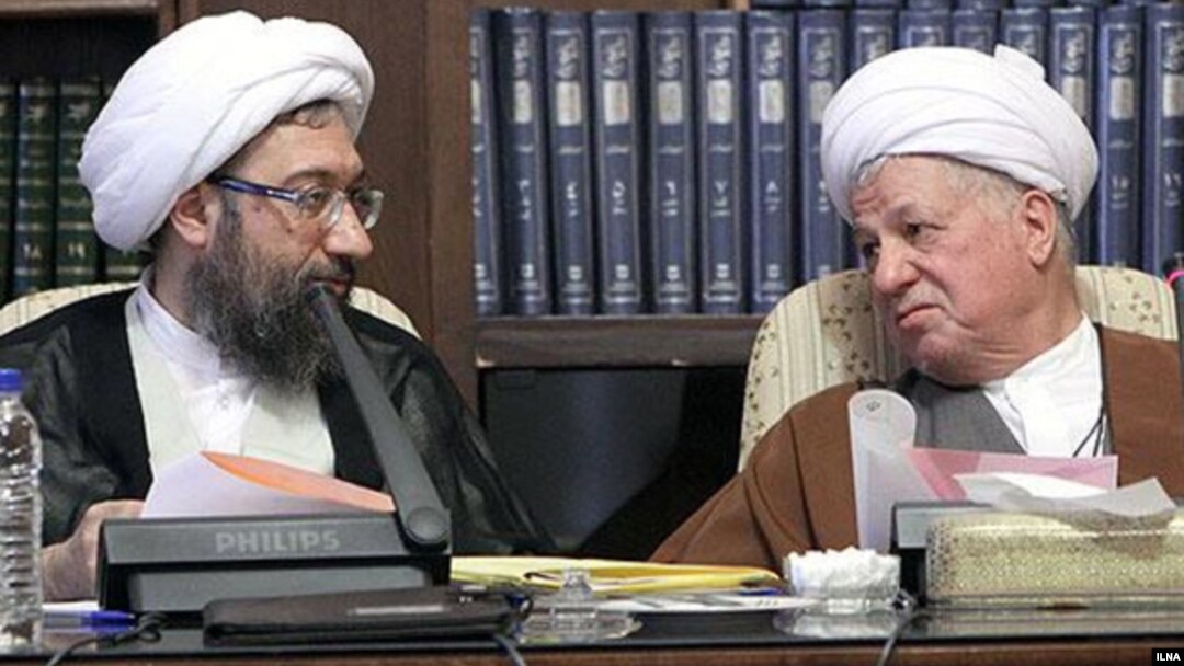 اکبر هاشمی رفسنجانی (راست) و صادق لاریجانی، رییس قوه قضاییه ایران