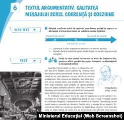 Exercițiu din manualul de clasa a X-a de limbă și literatură română din dreapta Nistrului