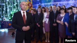 Russian President Vladimir Putin makes his annual New Year address to the nation in the far eastern city of Khabarovsk on December 31, where he vowed to "fiercely and consistently continue the fight against terrorists."