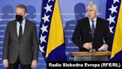Bakir Izetbegović i Dragan Čović predsjednici su SDA i HDZ-a BiH i članovi kolegija Doma naroda Parlamentarne skupštine BiH, 23. februar 2021.