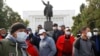 KYRGYZSTAN -- Supporters of Sadyr Japarov, a candidate for the post of interim Prime Minister, attend a rally in front of the Government House in Bishkek, October 8, 2020