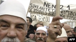 Kosovars protest the six-point plan on November 19.