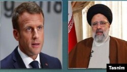 French President Emmanuel Macron (left) and Iranian President Ebrahim Raisi (file photo)
