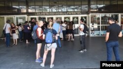 Armenia -- The entrance to a metro station in Yerevan is closed after a power outage paralyzed the city's subway system, July 10, 2019.