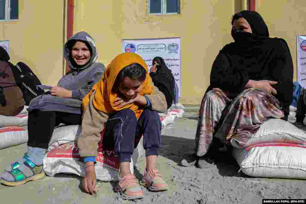  Afghan families receive food rations as part of a program to support 500 families impacted by natural disasters, in Kabul. Disaster Management Authority head Maulvi Nooruddin Turabi has urgently appealed for humanitarian aid, saying 50 percent of Afghan families are in need. &nbsp; 