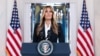 US First Lady Melania Trump speaks about communication with Russian President Vladimir Putin regarding the fate of Ukrainian children, in the Grand Foyer of the White House in Washington, DC, on October 10, 2025. (Photo by SAUL LOEB / AFP)