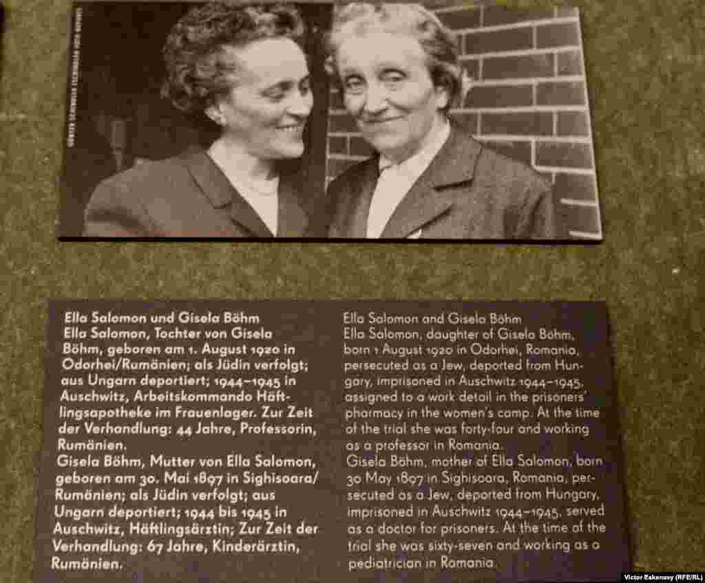 Ella Solomon și Gisela Böhm, deportate la Auschwitz, originare de la Odorheiul Secuiesc, martore ale acuzării la Procesele Auschwitz.