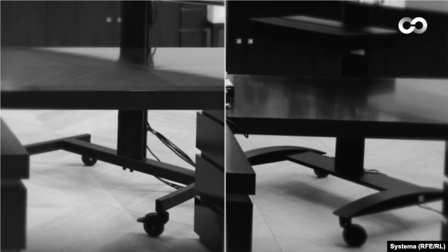 Forma e këmbëve të stendave të televizorëve në rezidenca të ndryshme. Në të majtë është studioja origjinale në Novo-Ogaryovo. Në të djathtë janë ato në rezidencat në Soçi dhe Valdai.