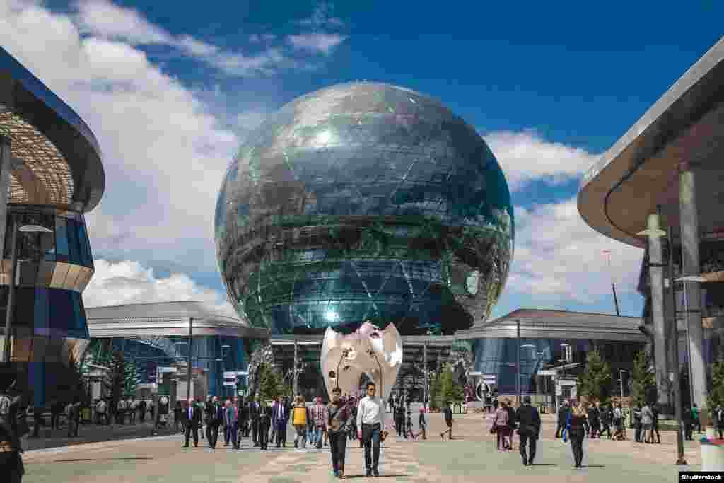 The sphere built for the 2017 World Expo, which Astana hosted. The U.S.-based Foreign Policy magazine had its website briefly blocked in Kazakhstan after calling the building the &ldquo;Death Star.&rdquo;