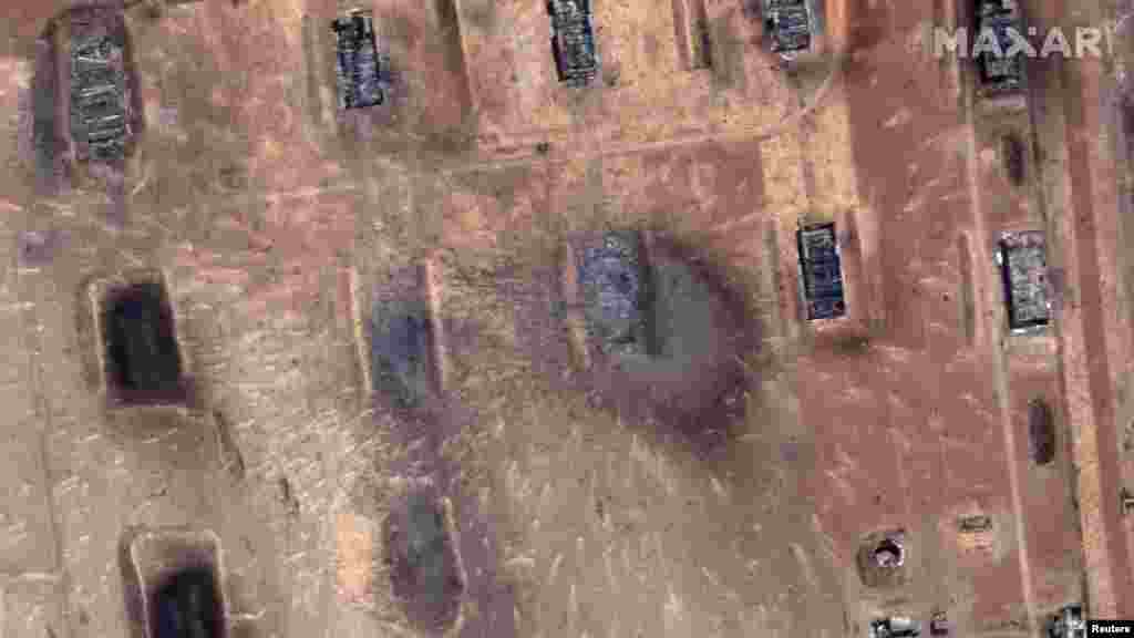 Kazakhstan - View of a munitions depot after blasts, near the town of Arys in southern Kazakhstan, on this handout satellite image released on June 25, 2019. Satellite image ©2019 Maxar Technologies/Handout via REUTERS ATTENTION EDITORS - THIS IMAGE HAS