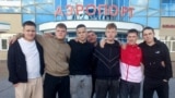 TATARSTAN — Erik Shaykhutdinov with friends in front of Bugulma Airport