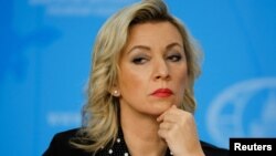 Russia - Russian Foreign Ministry spokeswoman Maria Zakharova listens during the annual news conference of Foreign Minister Sergei Lavrov in Moscow, January 18, 2023. 