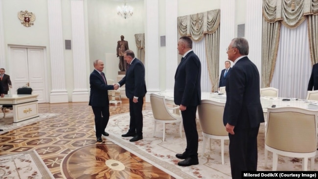 Vladimir Putin dhe Millorad Dodik takohen në Moskë, më 29 shtator 2026.