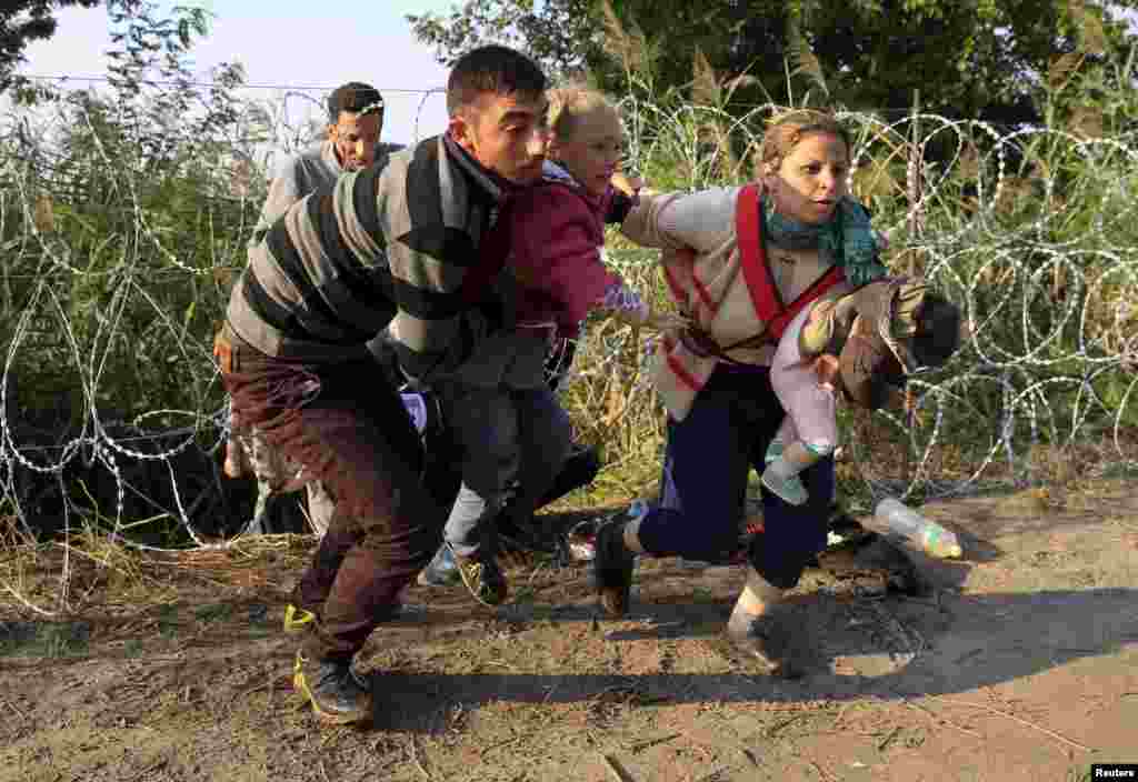 Serbiya sərhədini keçən suriyalı miqrantlar.&nbsp;​REUTERS/Bernadett Szabo