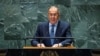 Ministrul de Externe al Rusiei, Serghei Lavrov, în timpul discursului de la Adunarea Generală a ONU.