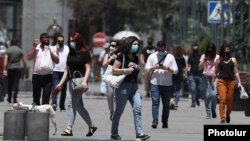 Armenia -- People wear face masks in the center of Yerevan, June 10, 2020.