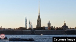 Визуализация: вид на Петропавловскую крепость в случае, если в Лахте будут построены еще две башни "Газпрома"