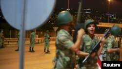 Turkish military block access to the Bosphorus bridge in Istanbul.