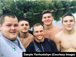 Danylo Yavhusishyn (far right) with friends in 2018
