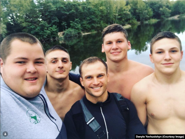 Danylo Yavhusishyn (far right) with friends in 2018