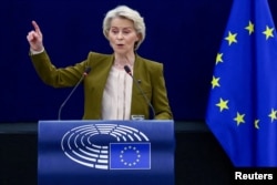 Президент Європейської комісії Урсула фон дер Ляєн виступає перед Європейським парламентом щодо стану ЄС у Страсбурзі, Франція, 10 вересня 2025 року.