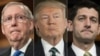 U.S. Senate Majority Leader Mitch McConnell (left), U.S. President Donald Trump, and Speaker of the House Paul Ryan (right)