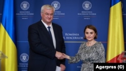 Șeful diplomației ucrainene, Andrii Sibiha, și ministrul român de Externe, Luminița Odobescu. București, 18 septembrie 2024.